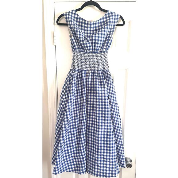 KATE SPADE New York Blue Blueberry Gingham Checked Plaid Smock Waist Dress - XXS - Picture 3 of 8